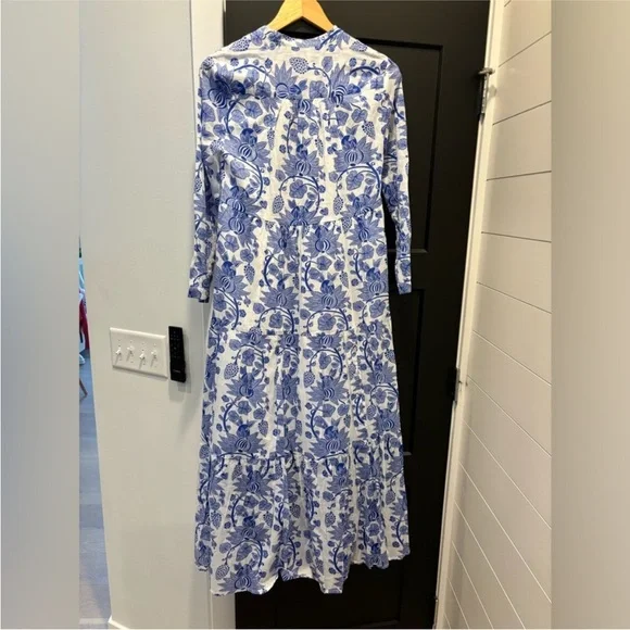 Tuckernuck Ro's Garden Bluefanny Rio Maxi Midi Dress Long Sleeve Boho blue white - Picture 15 of 16